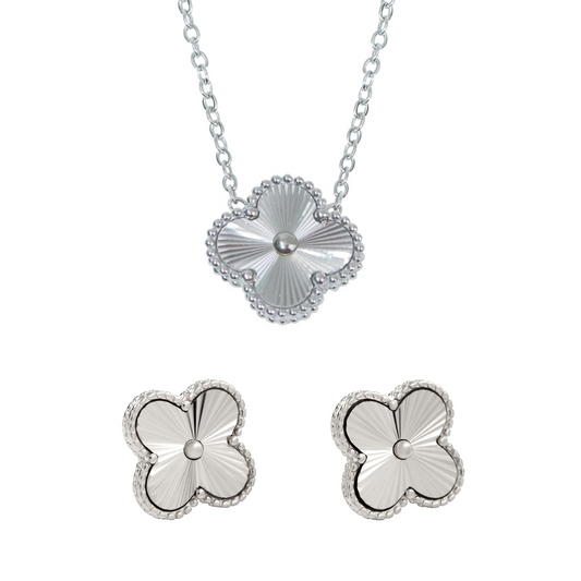 S925 Sterling Silver Clover Necklace & Earrings Jewellery Set