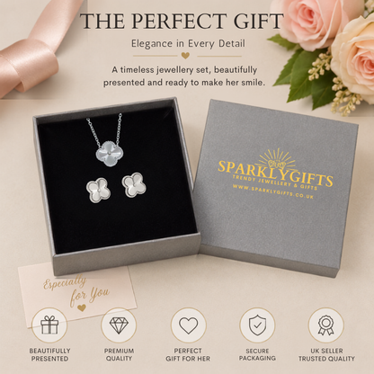 S925 Sterling Silver Clover Necklace & Earrings Jewellery Set