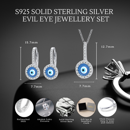 S925 Sterling Silver Evil Eye Necklace Earrings Jewellery Set