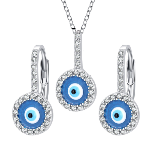 S925 Sterling Silver Evil Eye Necklace Earrings Jewellery Set