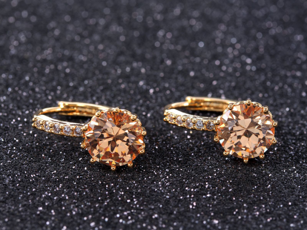 Women Round Cubic Zirconia Huggies Hoop Crystal Earrings