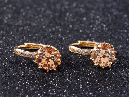 Women Round Cubic Zirconia Huggies Hoop Crystal Earrings