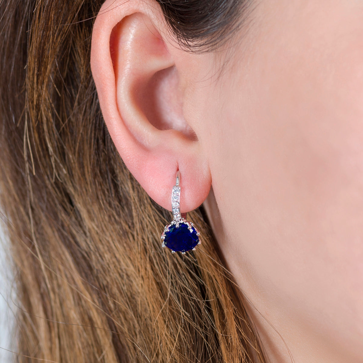 Women Round Cubic Zirconia Huggies Hoop Crystal Earrings
