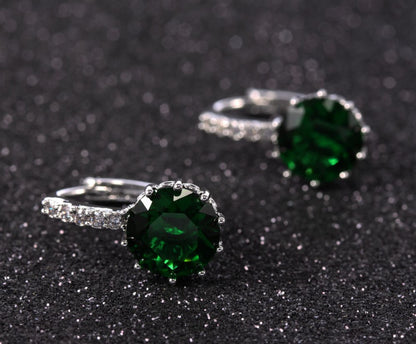 Women Round Cubic Zirconia Huggies Hoop Crystal Earrings