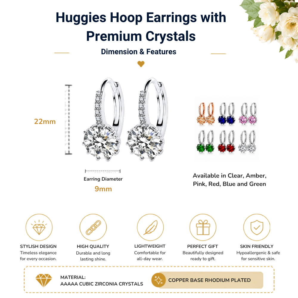 Women Round Cubic Zirconia Huggies Hoop Crystal Earrings