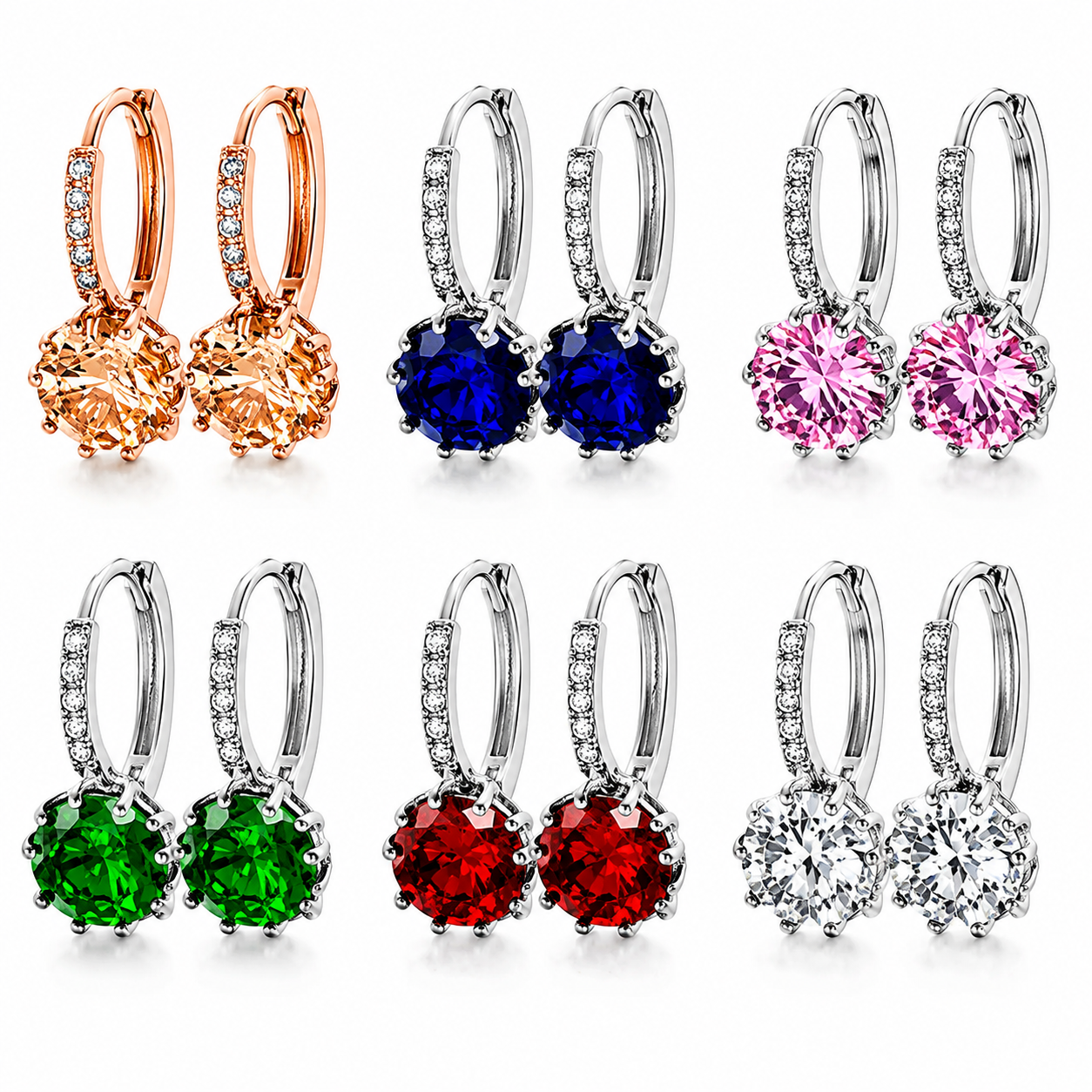 Women Round Cubic Zirconia Huggies Hoop Crystal Earrings