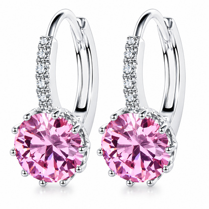 Women Round Cubic Zirconia Huggies Hoop Crystal Earrings