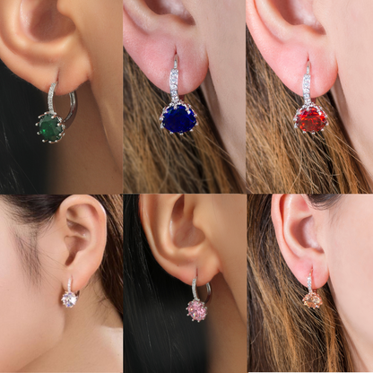 Women Round Cubic Zirconia Huggies Hoop Crystal Earrings