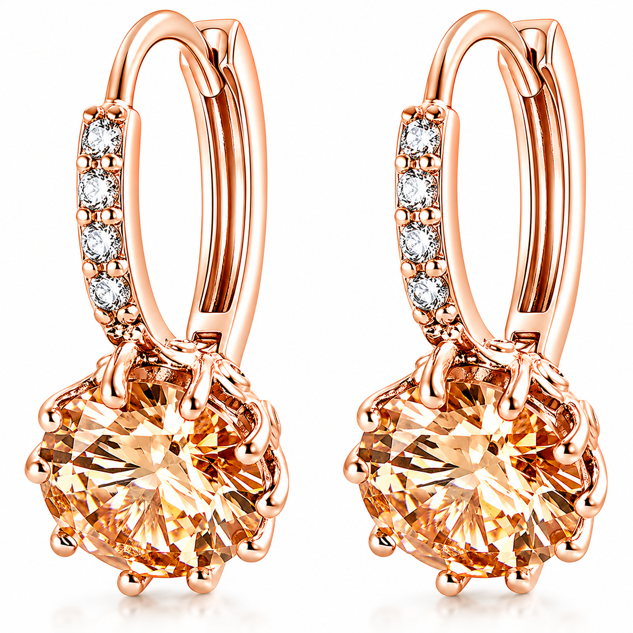 Women Round Cubic Zirconia Huggies Hoop Crystal Earrings