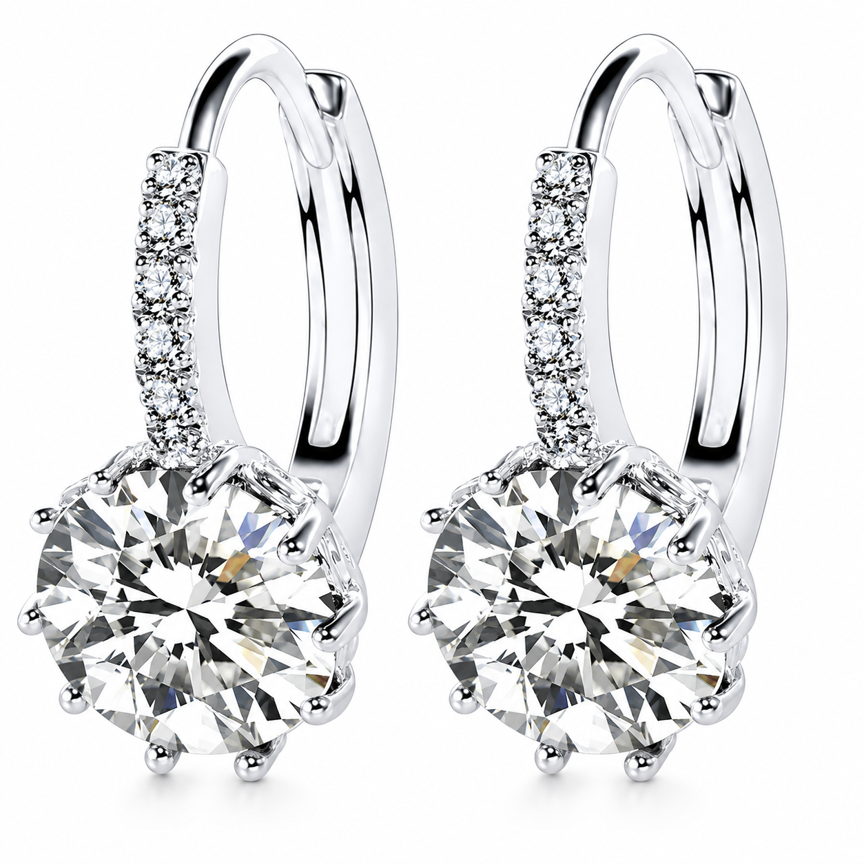 Women Round Cubic Zirconia Huggies Hoop Crystal Earrings