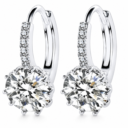 Women Round Cubic Zirconia Huggies Hoop Crystal Earrings