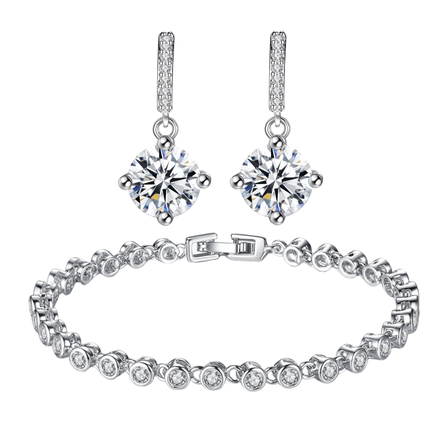 Tennis Crystal Bracelet and Drop Earrings Set