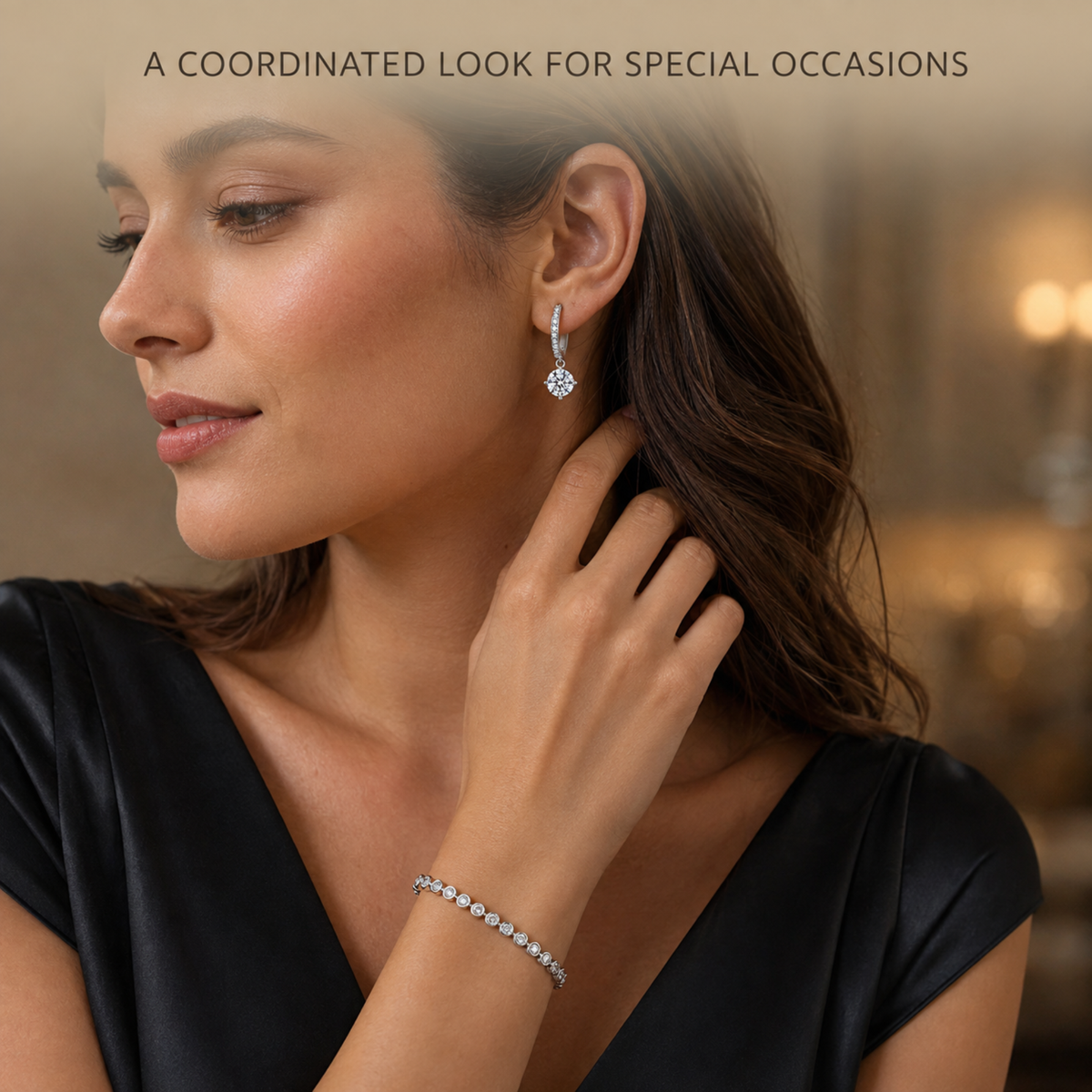 Tennis Crystal Bracelet and Drop Earrings Set