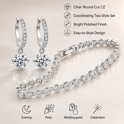 Tennis Crystal Bracelet and Drop Earrings Set