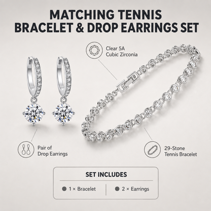 Tennis Crystal Bracelet and Drop Earrings Set