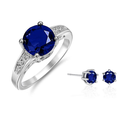 Blue C/Z Crystals Ring and Stud Earrings Set