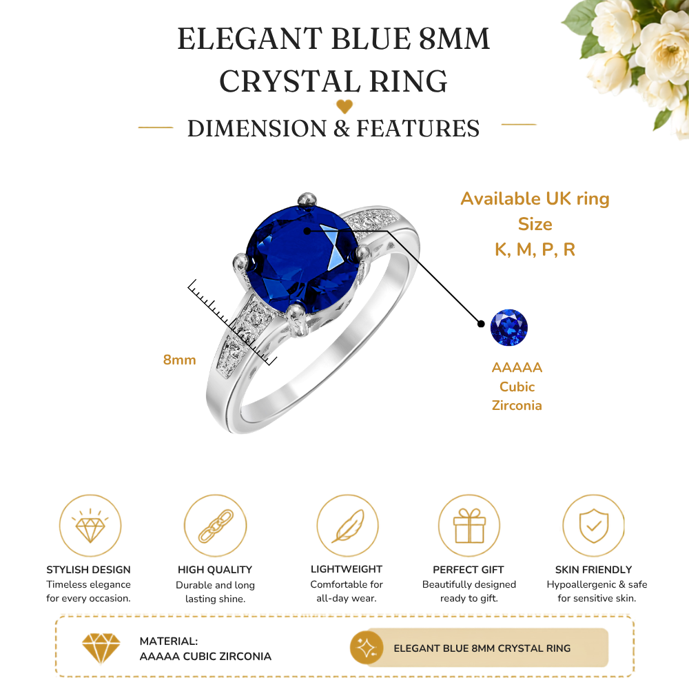 Rhodium Plated Blue Cubic Zirconia Ring