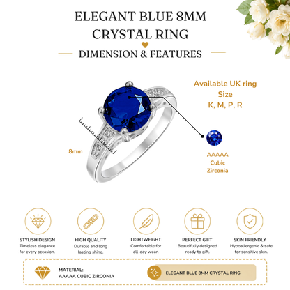 Rhodium Plated Blue Cubic Zirconia Ring