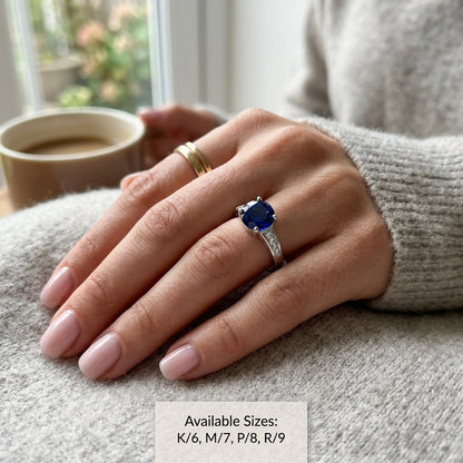 Rhodium Plated Blue Cubic Zirconia Ring