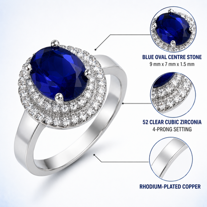 Beautiful Princess Style Silver Plated Sapphire Blue Crystal Ring