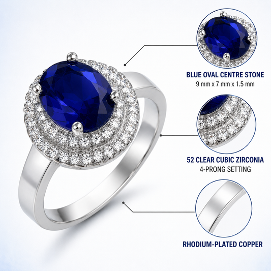 Beautiful Princess Style Silver Plated Sapphire Blue Crystal Ring