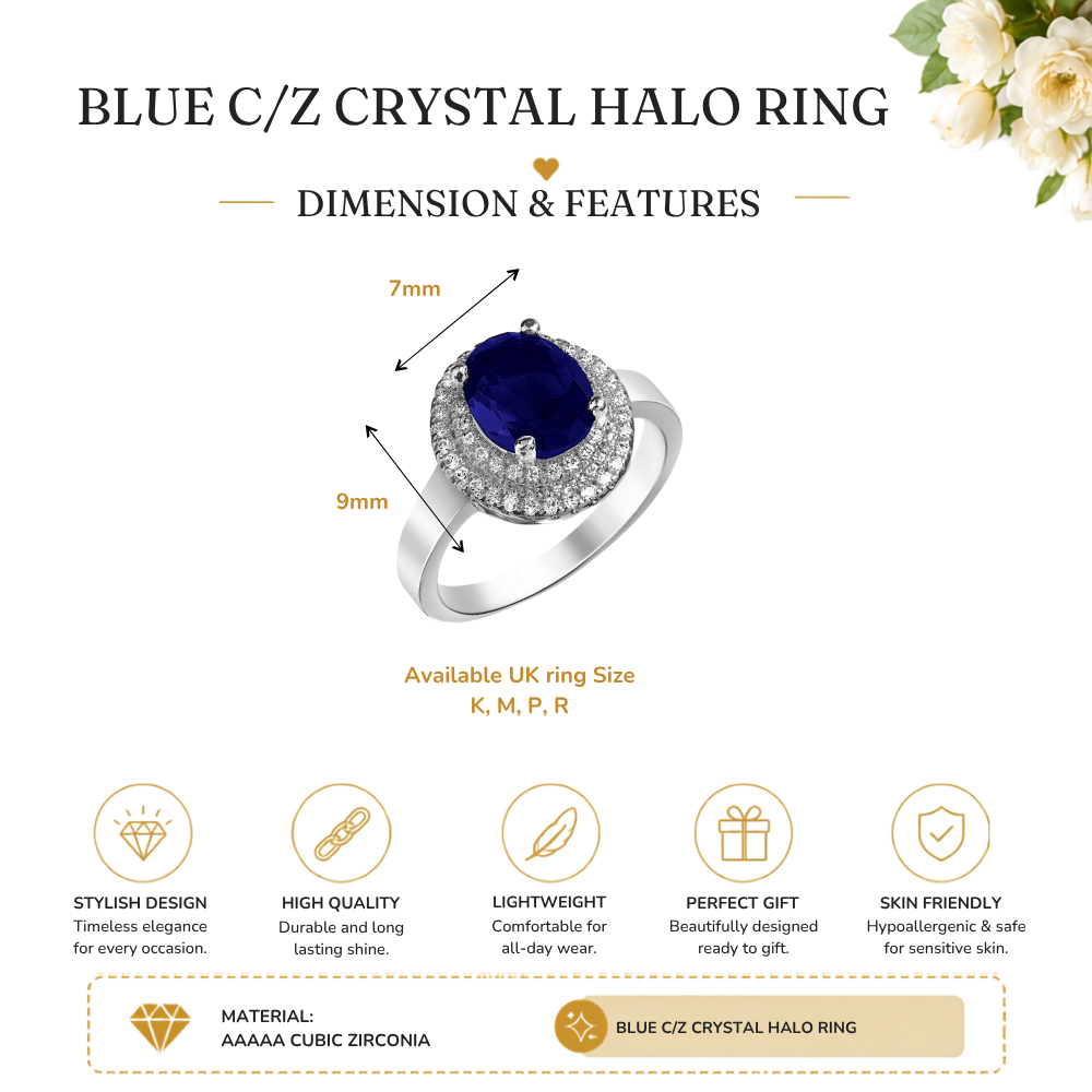 Beautiful Princess Style Silver Plated Sapphire Blue Crystal Ring
