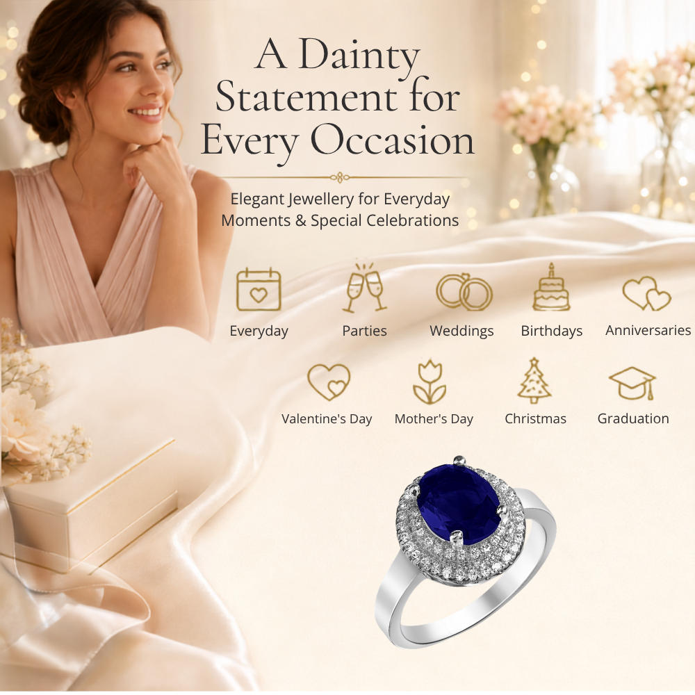 Beautiful Princess Style Silver Plated Sapphire Blue Crystal Ring
