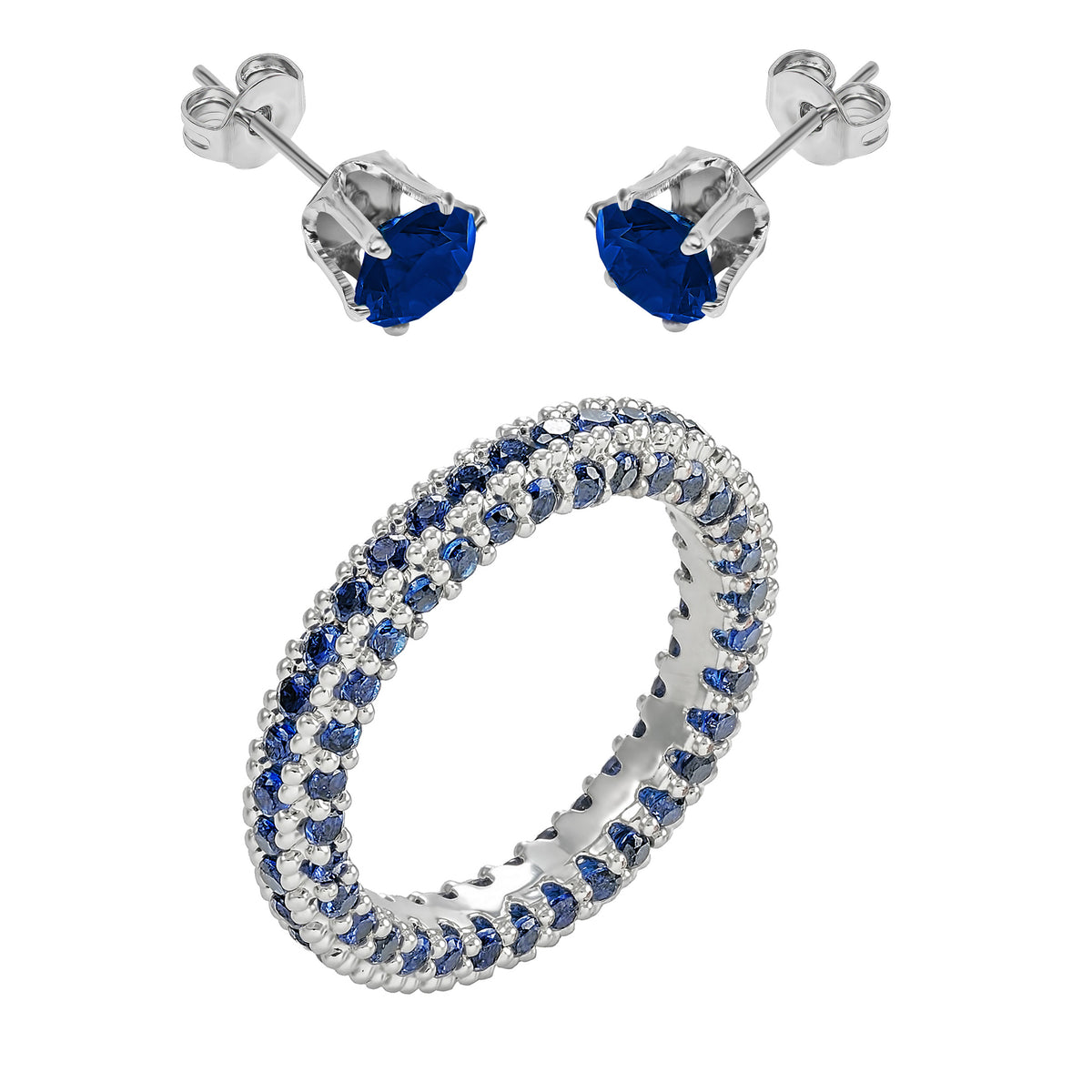 Eternity Cubic Zirconia Crystals Band Ring and Earring Set