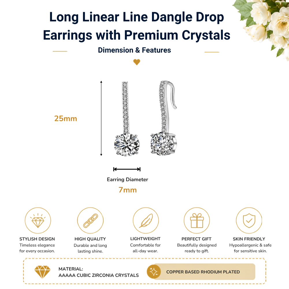 Rhodium Plated Clear Zircon Crystal Filled Drop Earrings