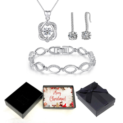 Tri-Set Infinity Knot Heart Pendant, Drop Earrings and Bracelet Jewellery Set