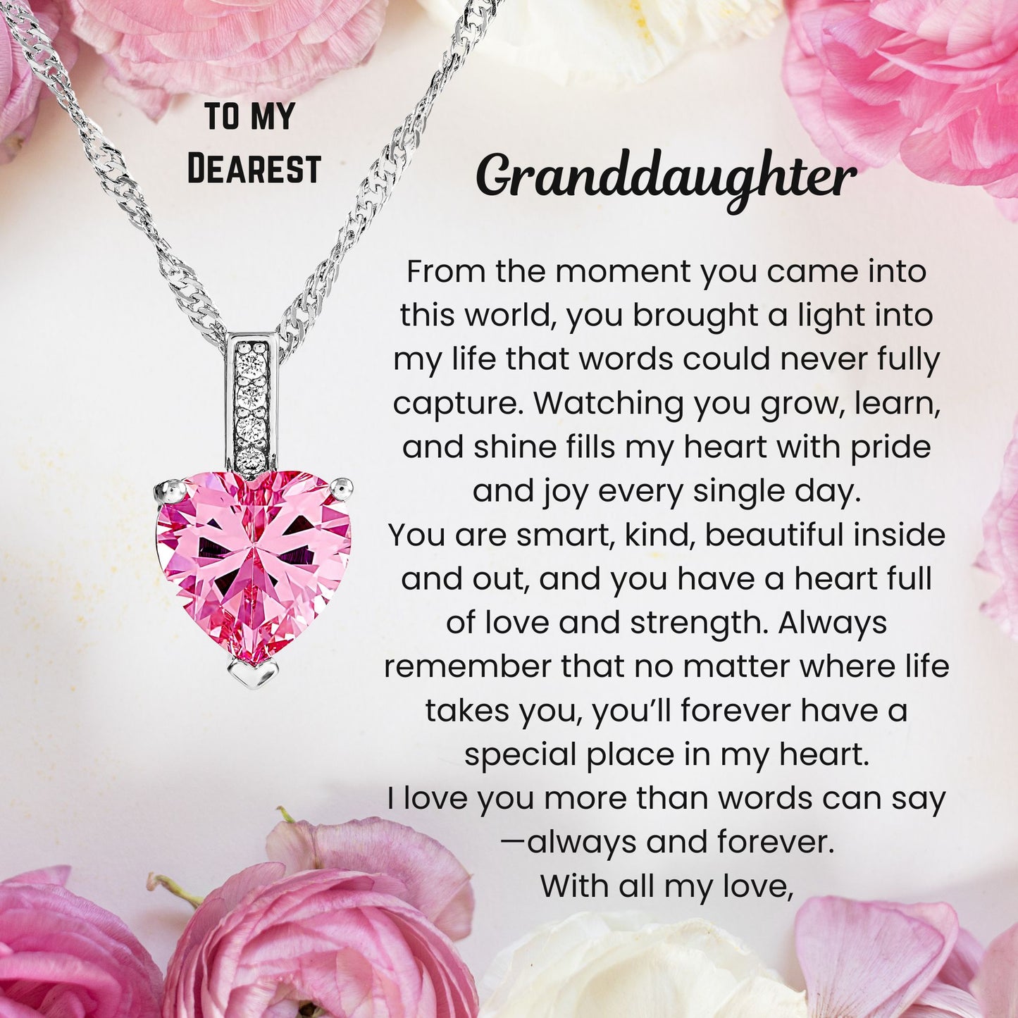 Gifts for Granddaughter with Message Card Linked Heart Bracelet Angel’s Wings Necklace Jewellery