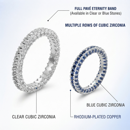 Eternity Engagement Wedding Band Ring with Clear or Blue Cubic Zirconia