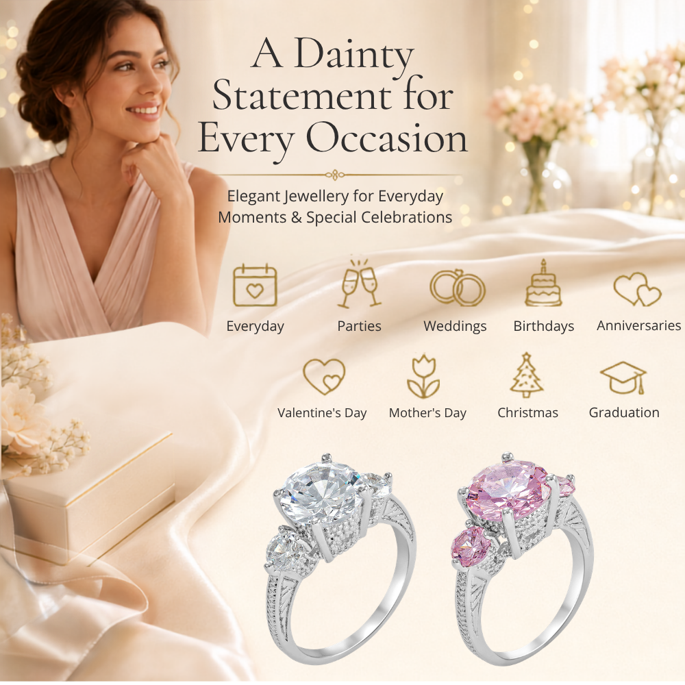 3-Crystals Clear or Pink Cubic Zirconia Ring