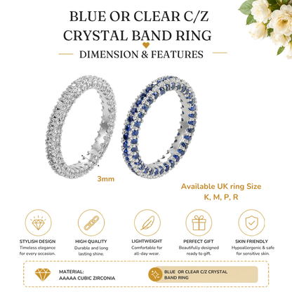 Eternity Engagement Wedding Band Ring with Clear or Blue Cubic Zirconia