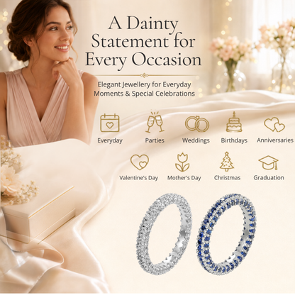 Eternity Engagement Wedding Band Ring with Clear or Blue Cubic Zirconia