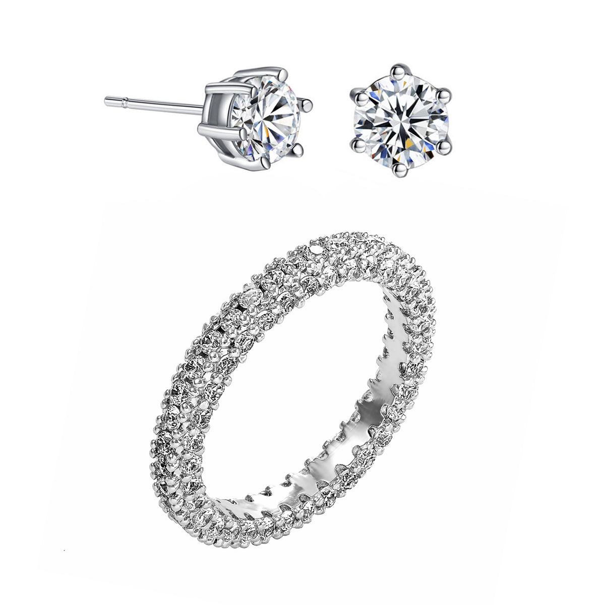 Eternity Cubic Zirconia Crystals Band Ring and Earring Set