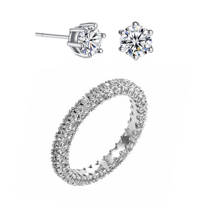 Eternity Cubic Zirconia Crystals Band Ring and Earring Set