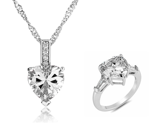 Heart Cut Crystal Pendant Necklace and Ring Set
