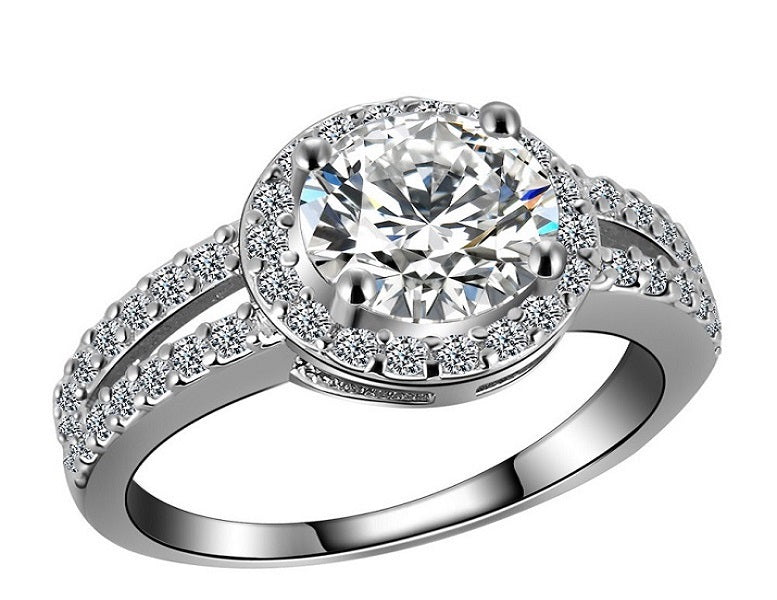 Women Cubic Zirconia Crystal Cluster Engagement Ring