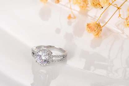 Round Cut Crystal Halo Pendant Necklace and Ring Set