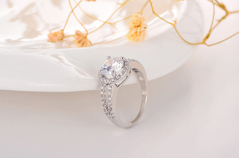 Women Cubic Zirconia Crystal Cluster Engagement Ring