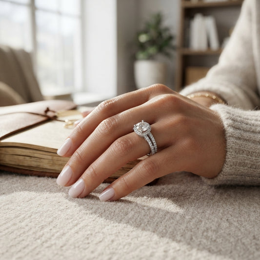 Women Cubic Zirconia Crystal Cluster Engagement Ring