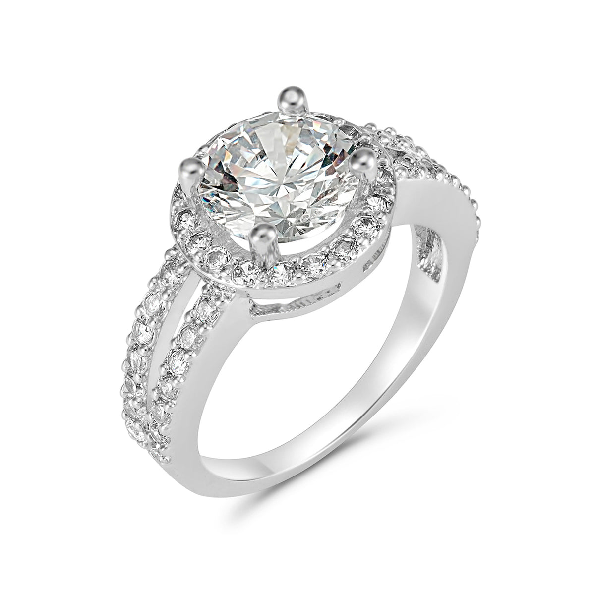 Round Cut Crystal Halo Pendant Necklace and Ring Set