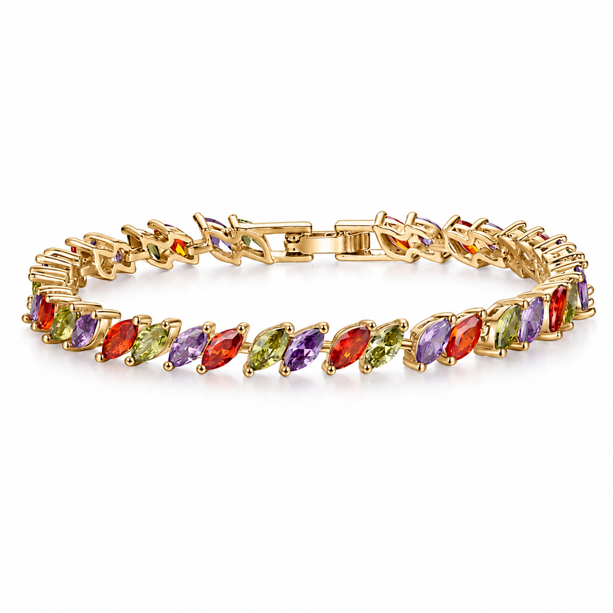 Multi-Colored Marquise Gold Tone Bracelet