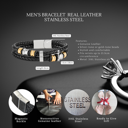 Men Bracelet Stainless Steel Leather 10+ Stlyes