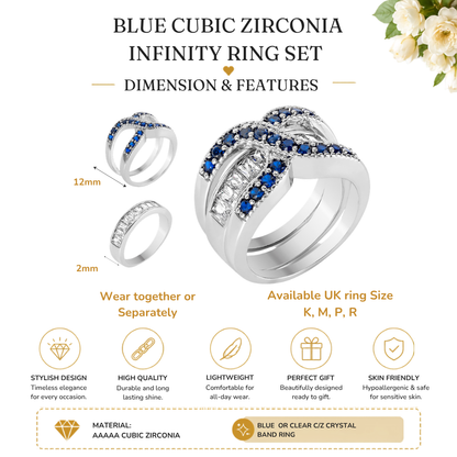 2 in 1 Blue Cubic Zirconia Infinity Ring Dual Ring Set