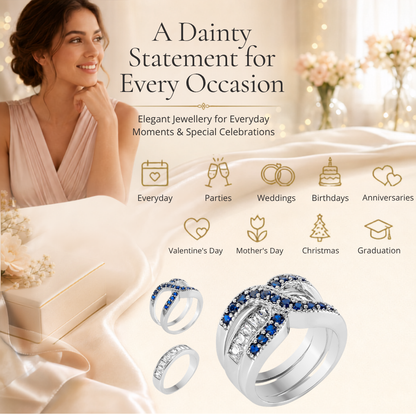 2 in 1 Blue Cubic Zirconia Infinity Ring Dual Ring Set
