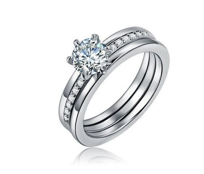 2 In One Round Cut Solitaire Engagement Rings Stacking Band & Drop Earrings Set Jewellery Set