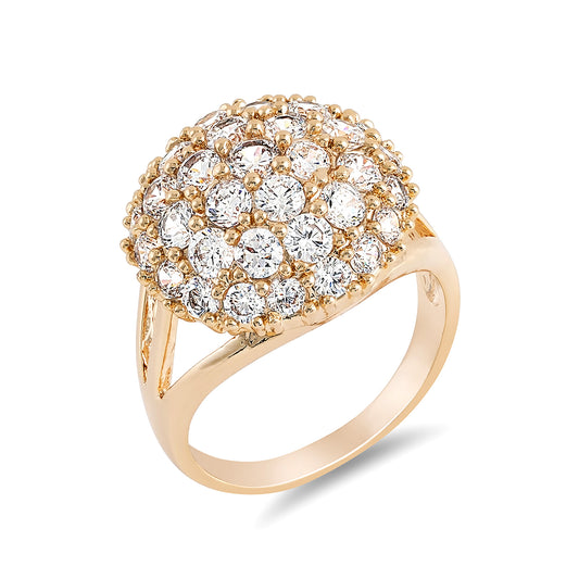 Gold Tone Plated Cluster Round Clear Crystal Ring