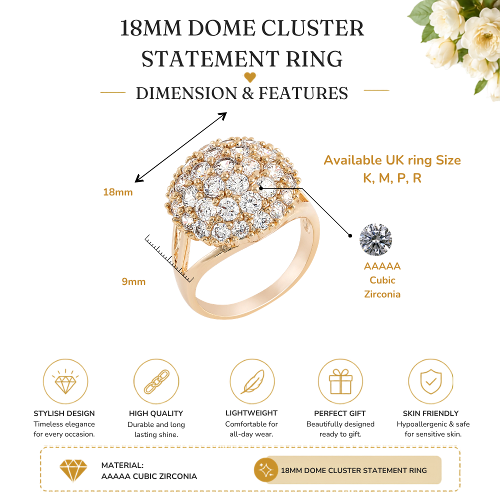 Gold Tone Plated Cluster Round Clear Crystal Ring